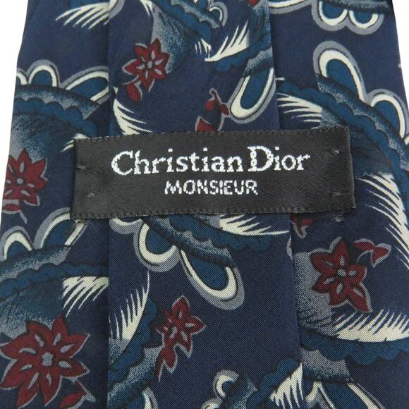 Christian Dior Monsieur Designer Neck Tie Blue & Burgundy Retro Floral Pattern - Picture 4 of 4